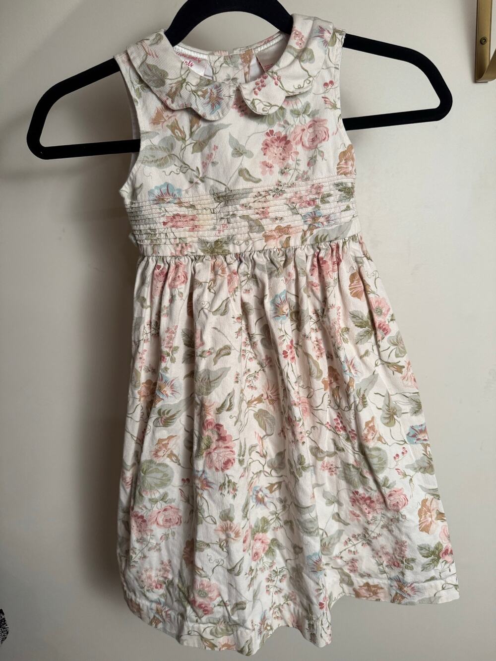 Laura Ashley Girls 4T 100% Cotton Floral Dress With Scalloped Peter Pan Collar